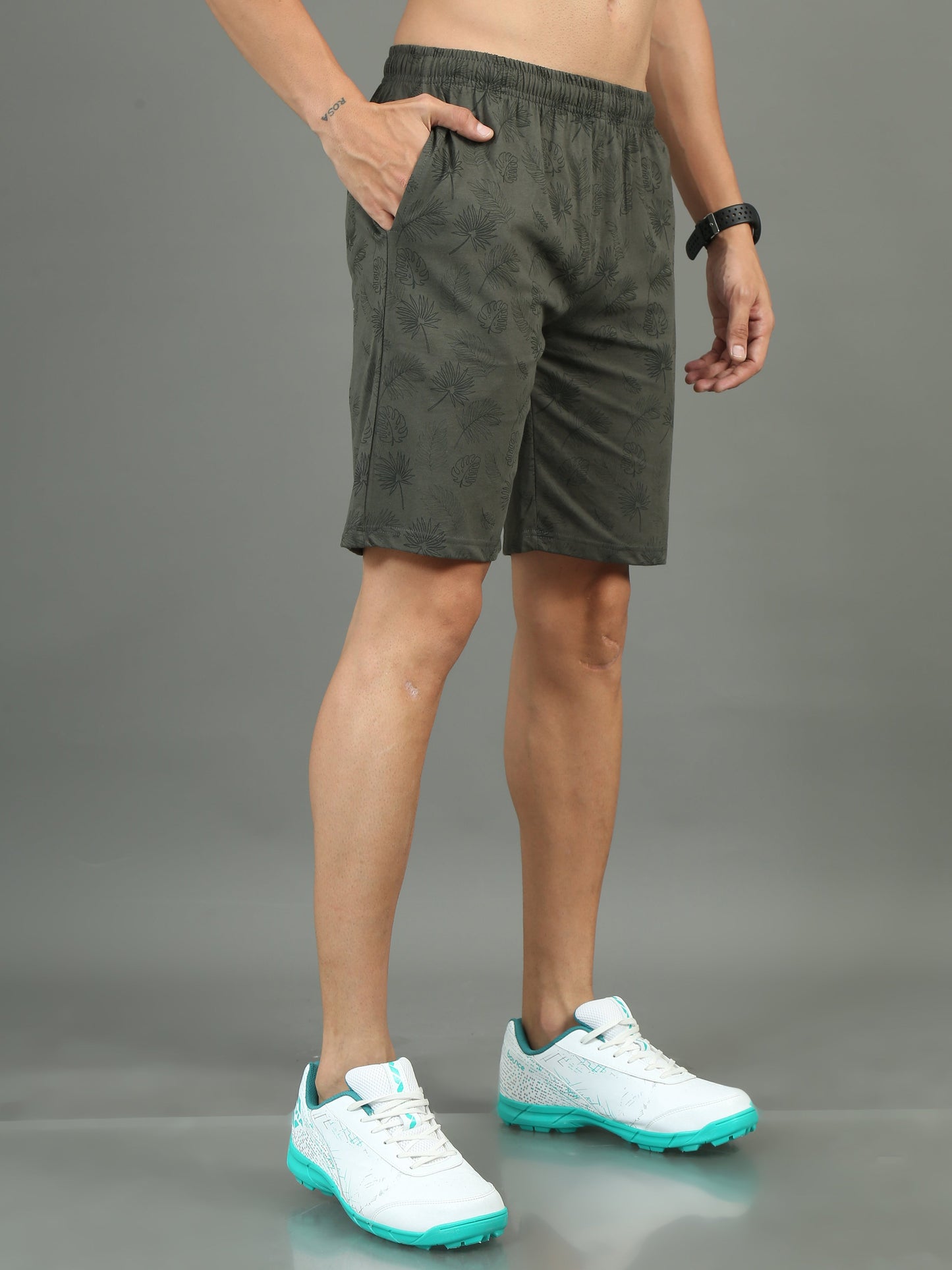 Mens Premium Olive Shorts With Allover Print TK733