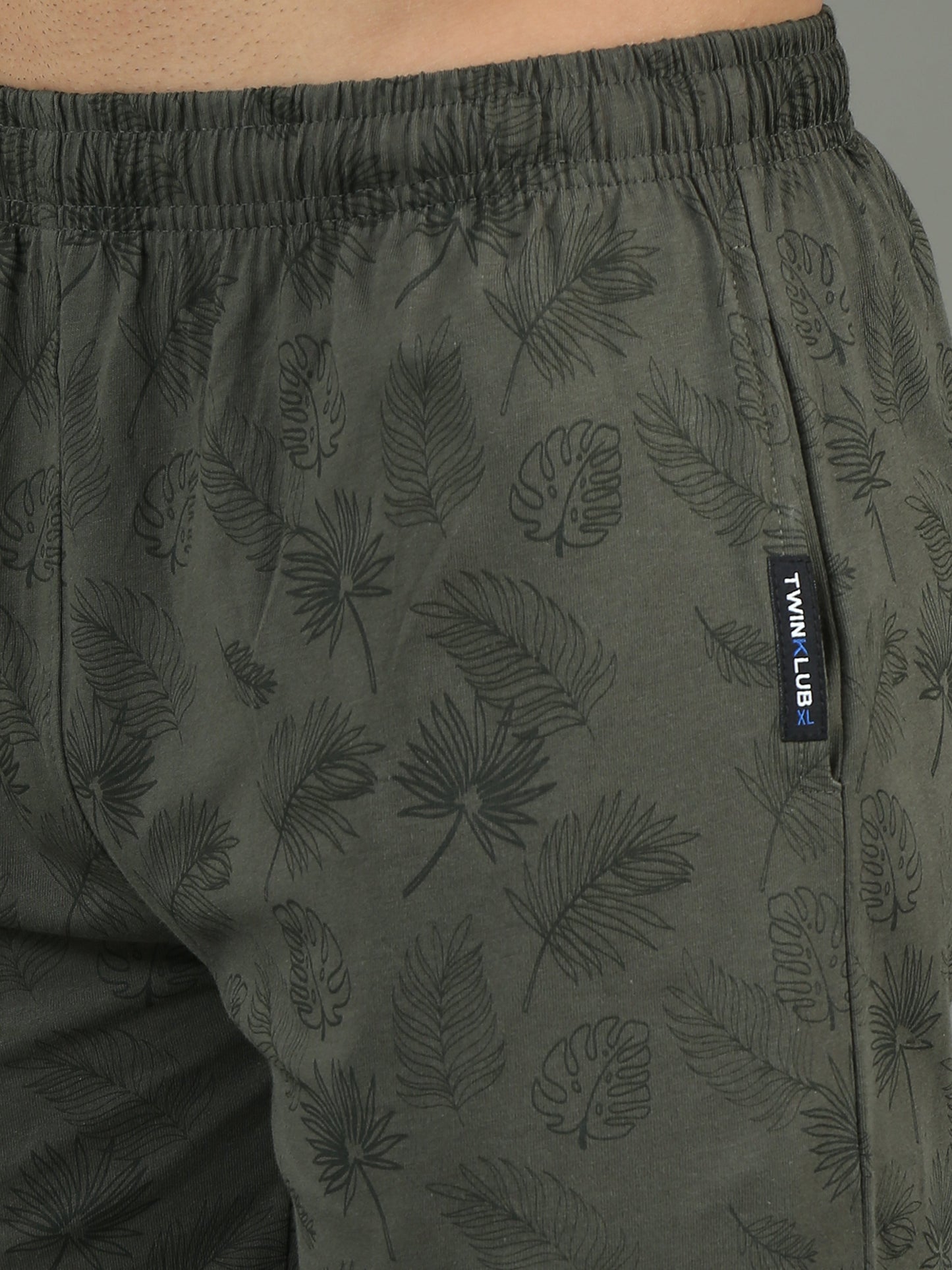 Mens Premium Olive Shorts With Allover Print TK733