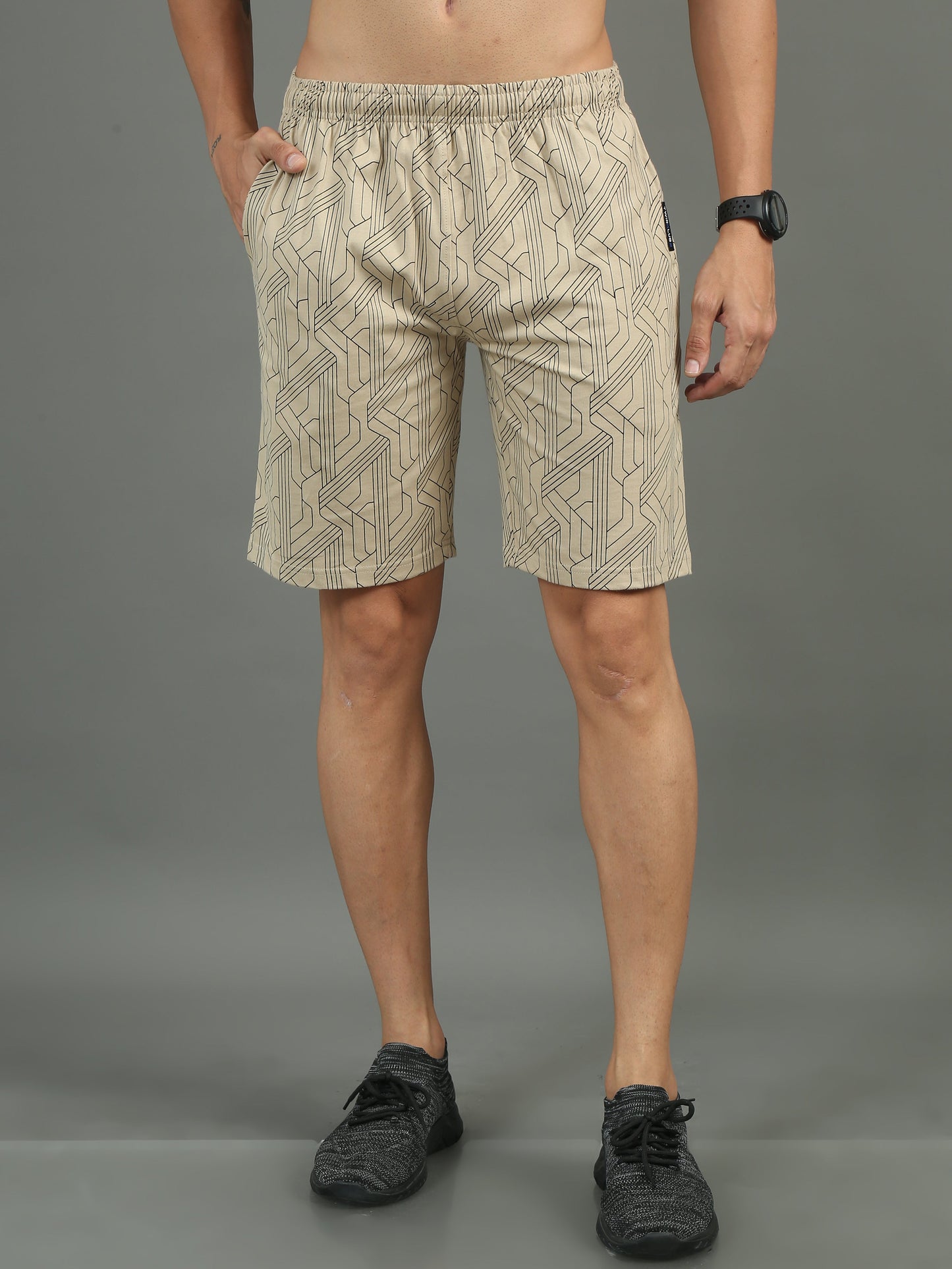 Mens Premium Beige Shorts With Allover Print TK733