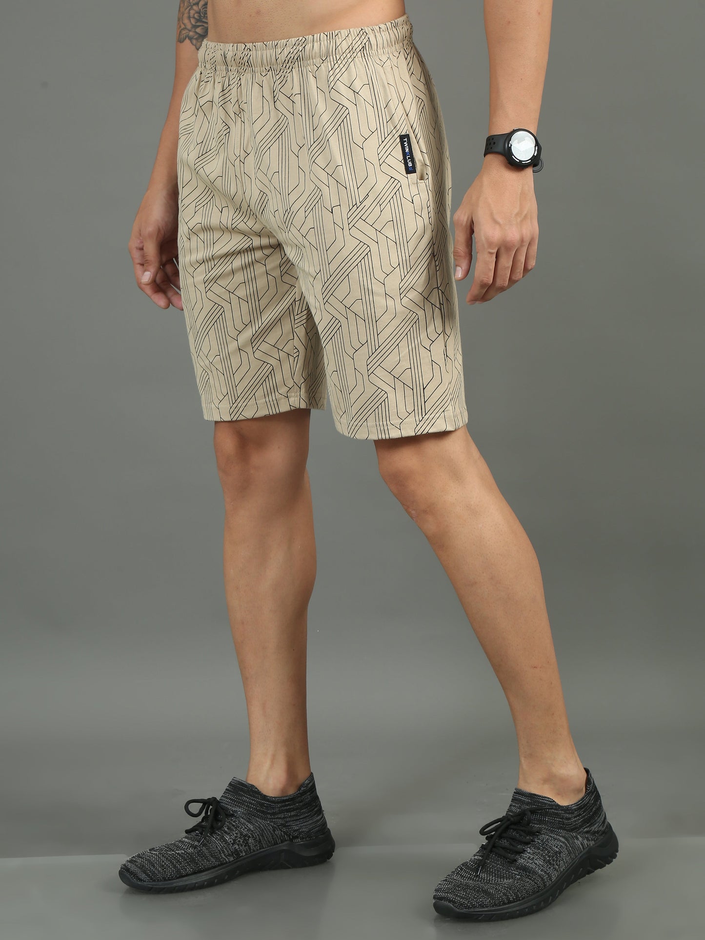 Mens Premium Beige Shorts With Allover Print TK733