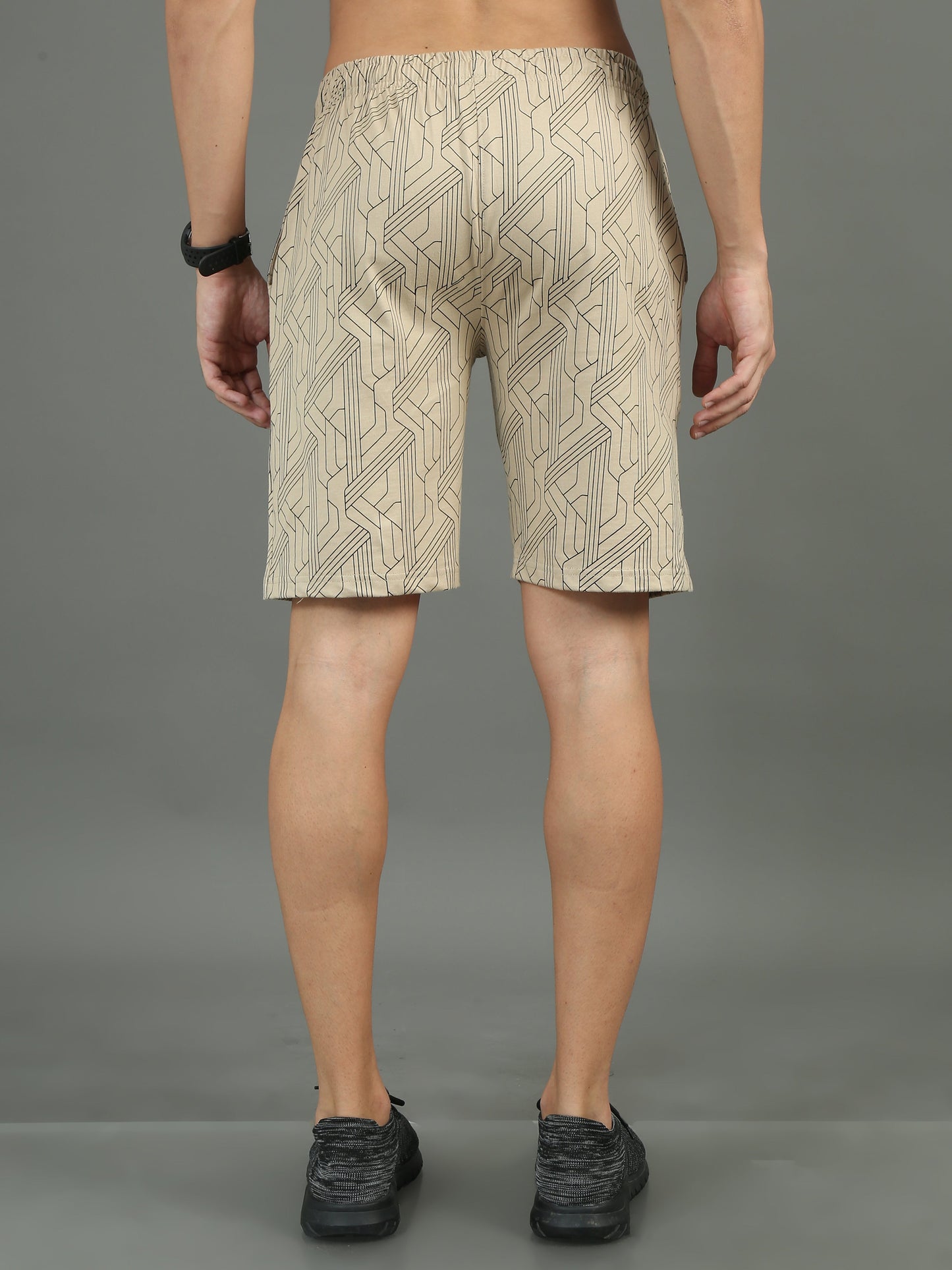 Mens Premium Beige Shorts With Allover Print TK733