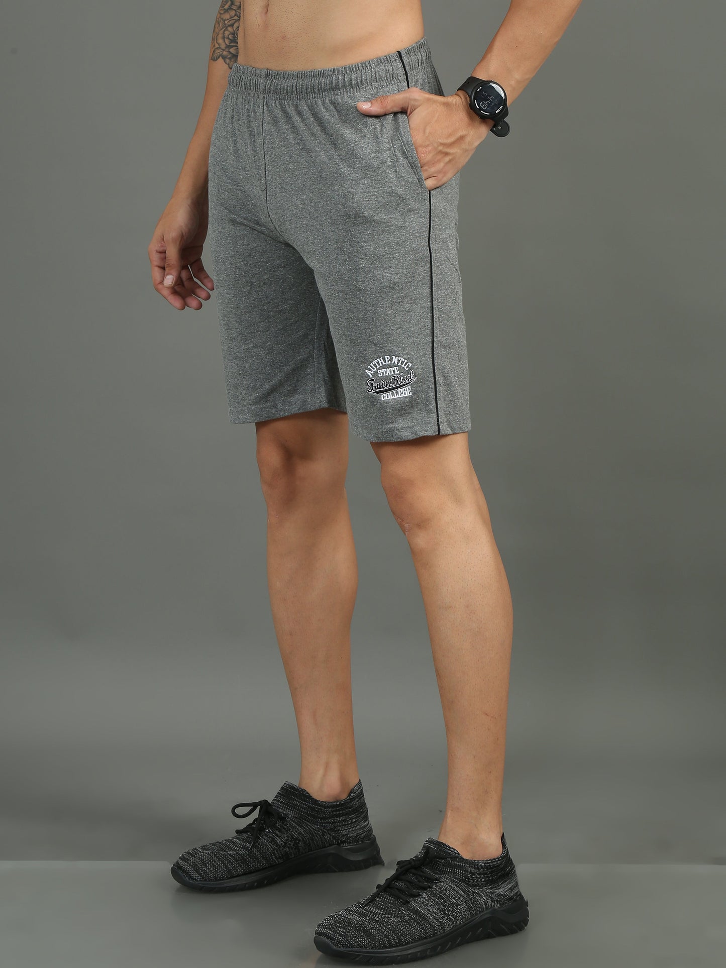 Mens Premium Grey Shorts With Logo Embroidery TK709