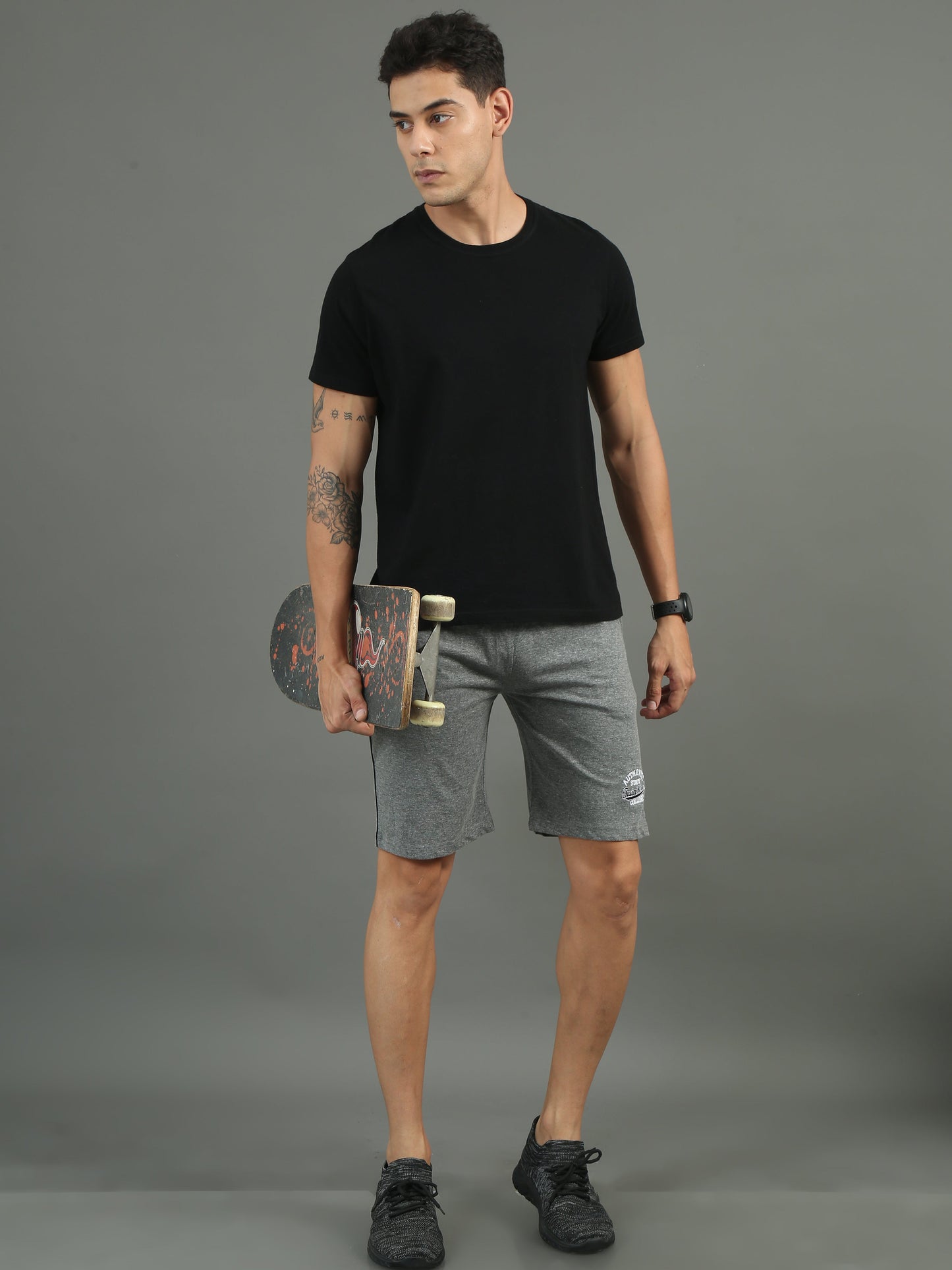 Mens Premium Grey Shorts With Logo Embroidery TK709