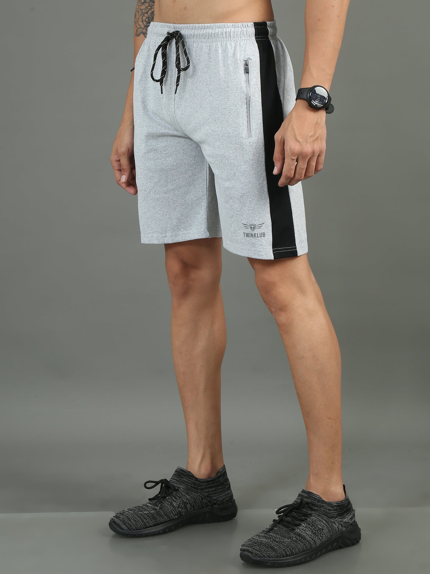 Mens Premium Grey Shorts With Side Cut And Zip Pockets TK711