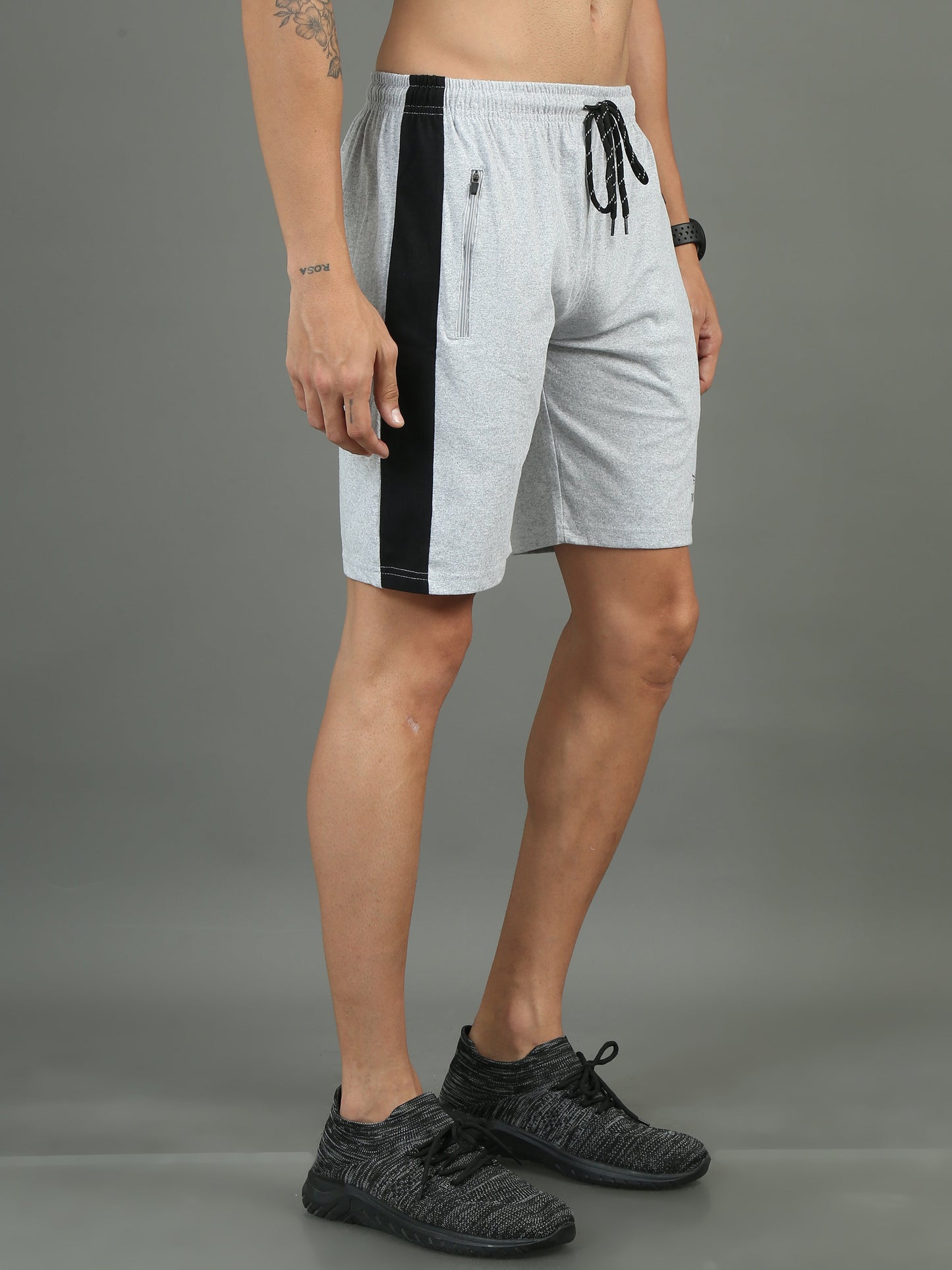 Mens Premium Grey Shorts With Side Cut And Zip Pockets TK711