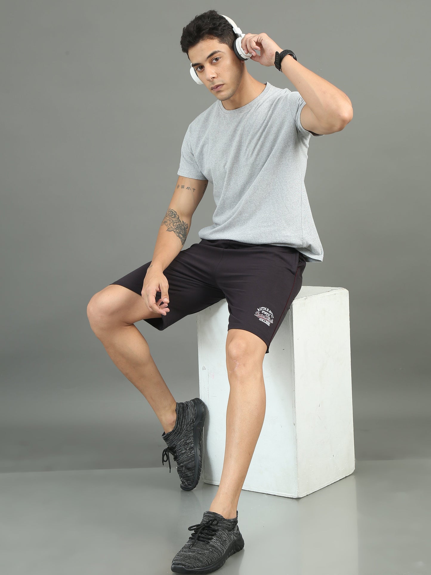 Mens Premium Charcoal Shorts With Logo Embroidery TK709