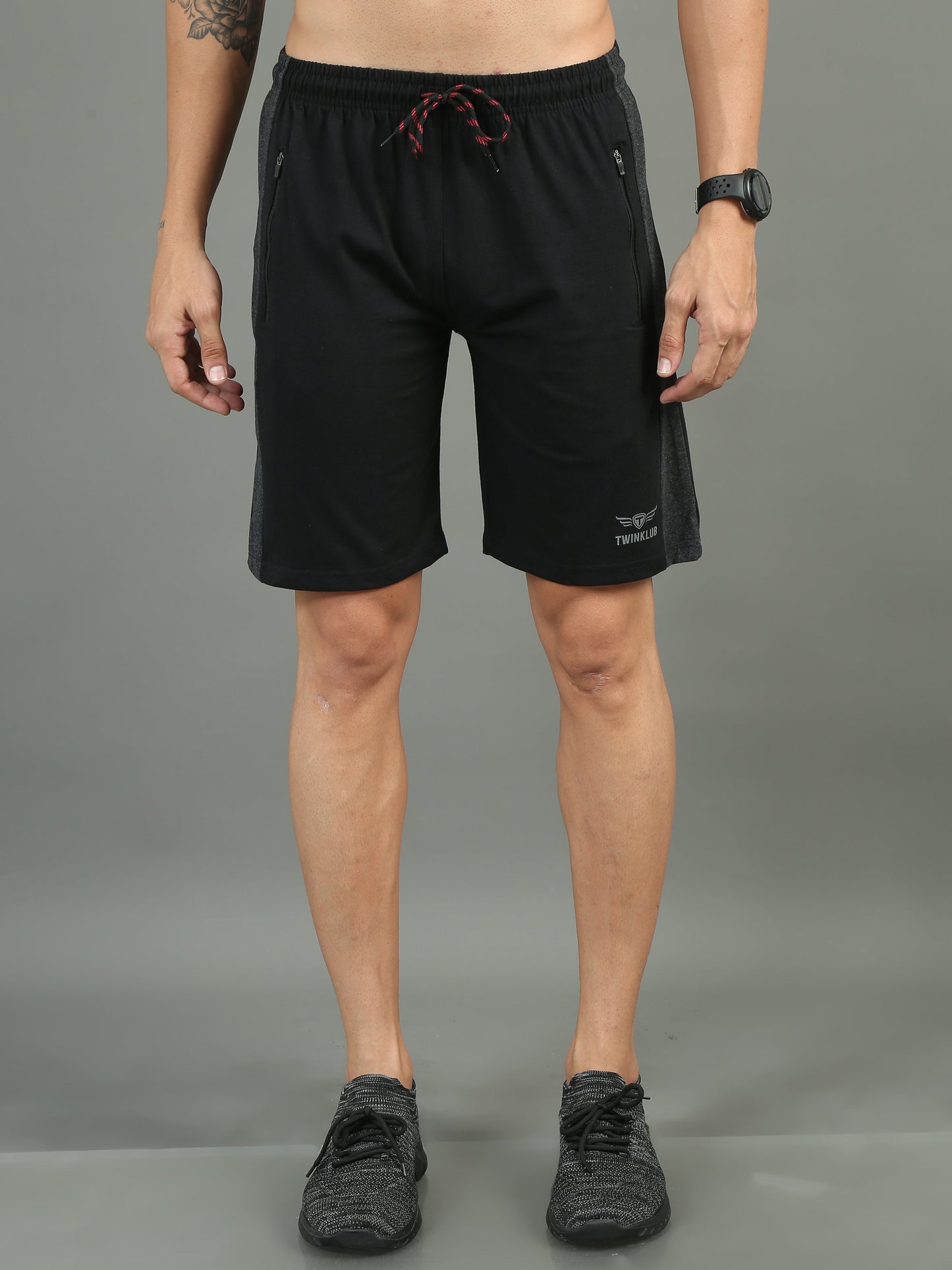 Mens Premium Black Shorts With Side Cut And Zip Pockets TK711