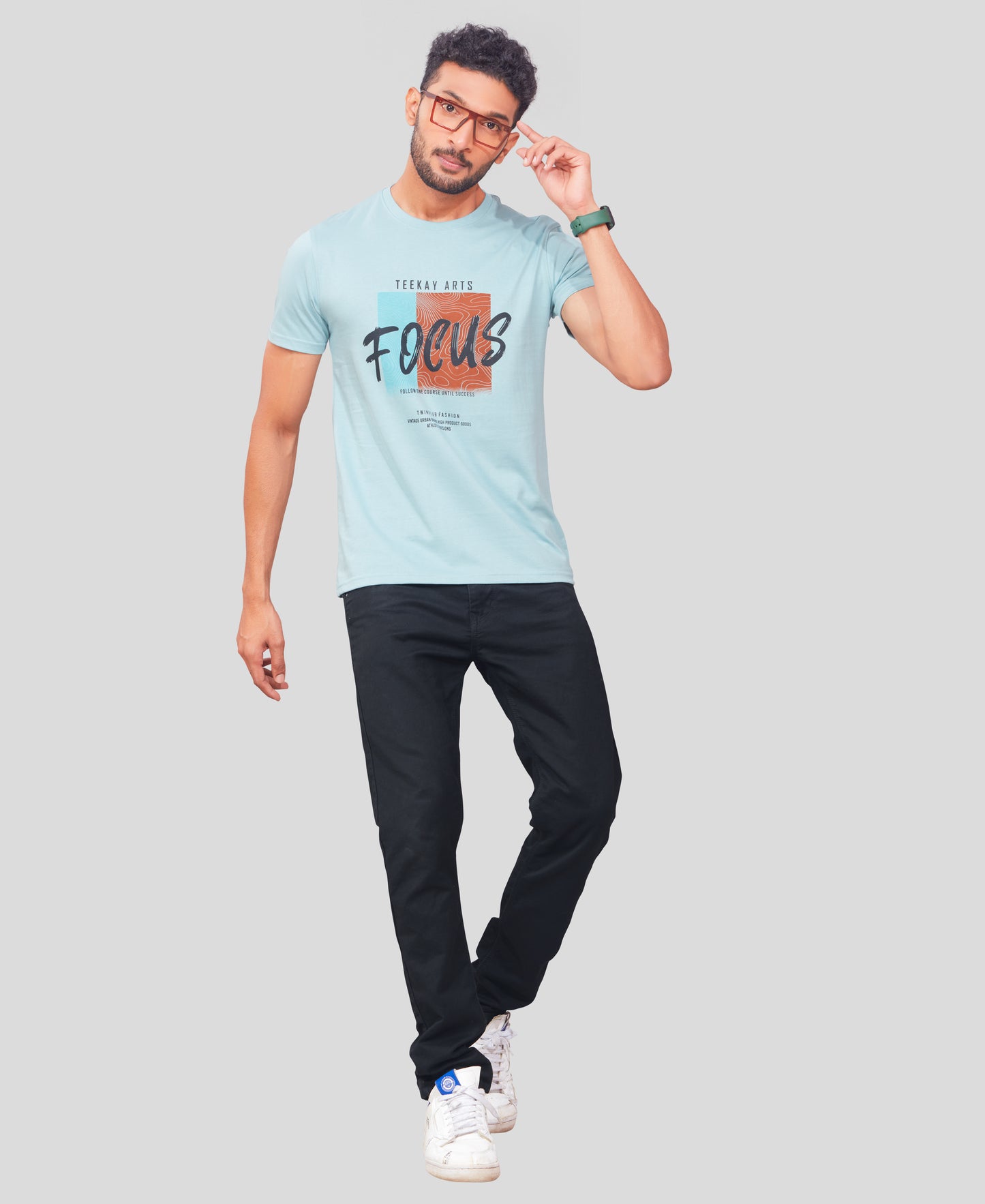 Men's Sea Blue Graphic Tees TK722