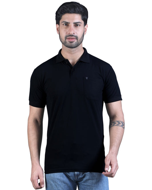 Mens Dry fit Black Polo Tees with Pocket TK710