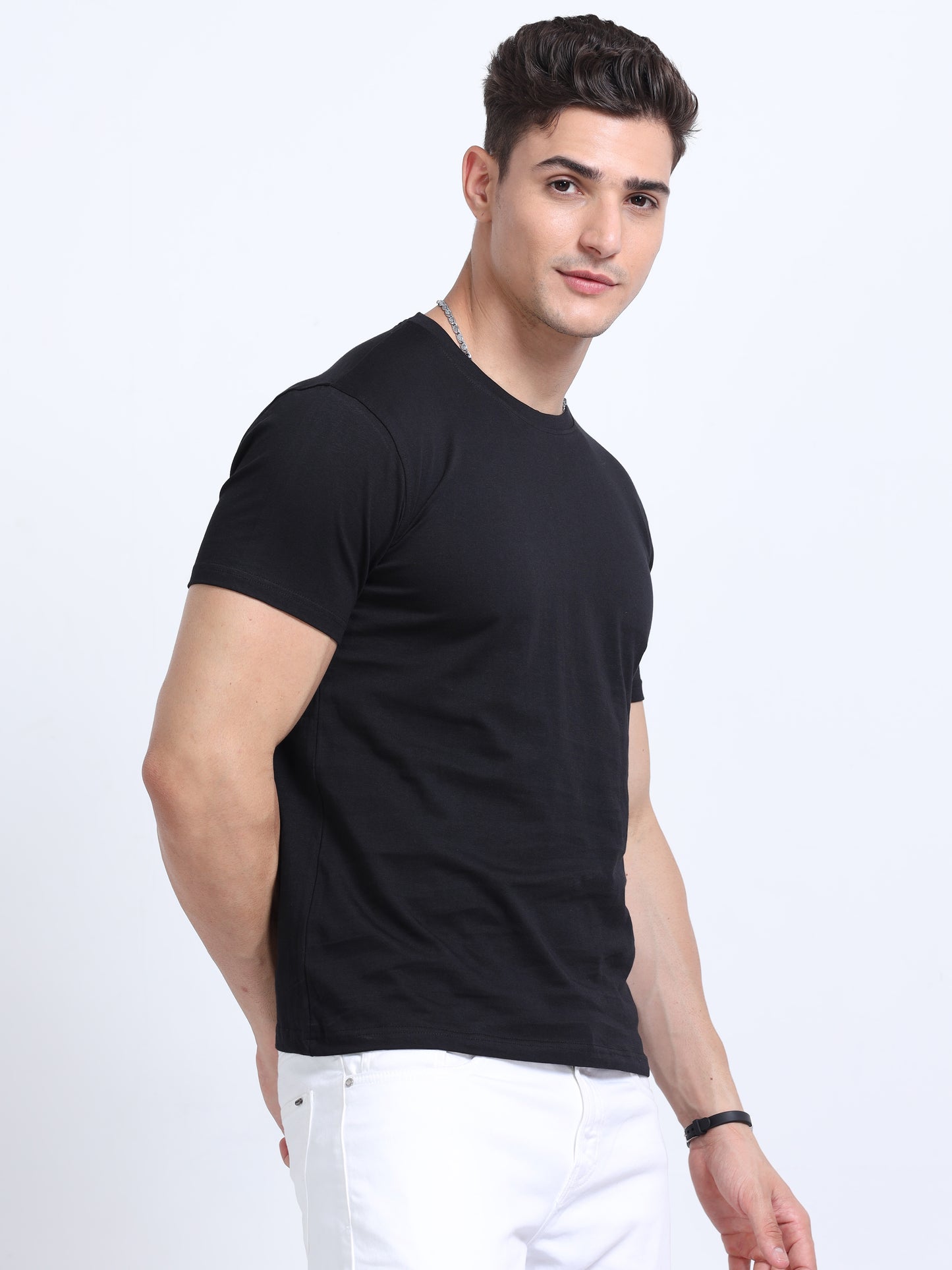 Classic Black Crew Neck T Shirt TK735