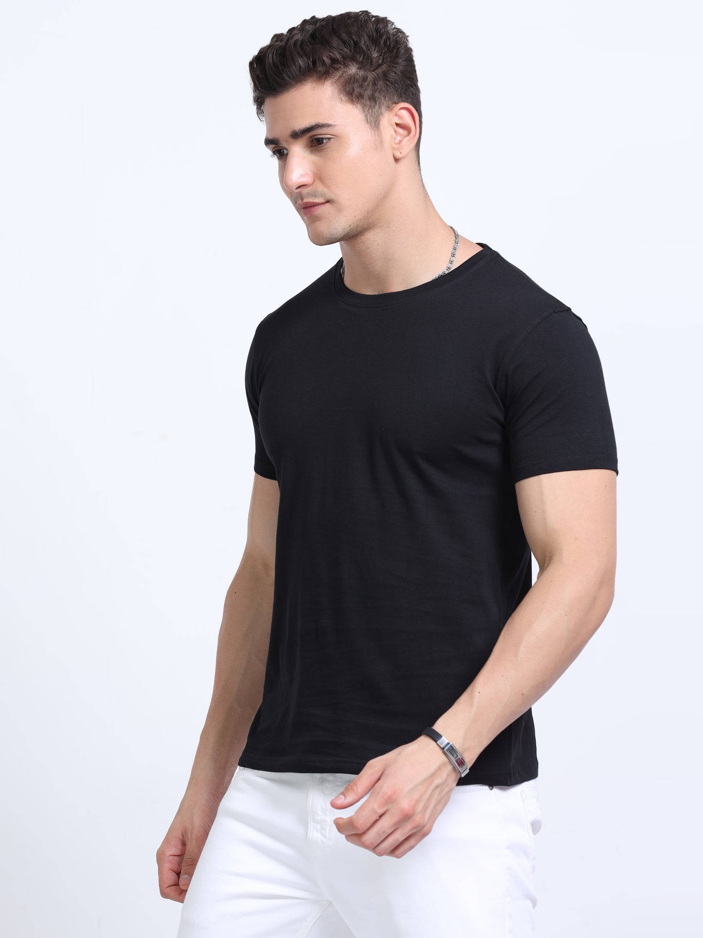 Classic Black Crew Neck T Shirt TK735