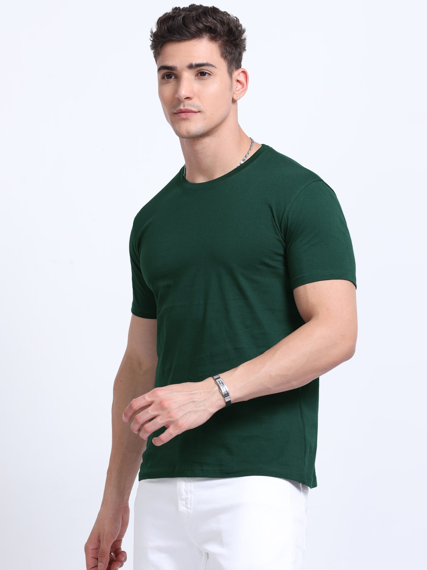 Classic Dark Green Crew Neck T Shirt TK735