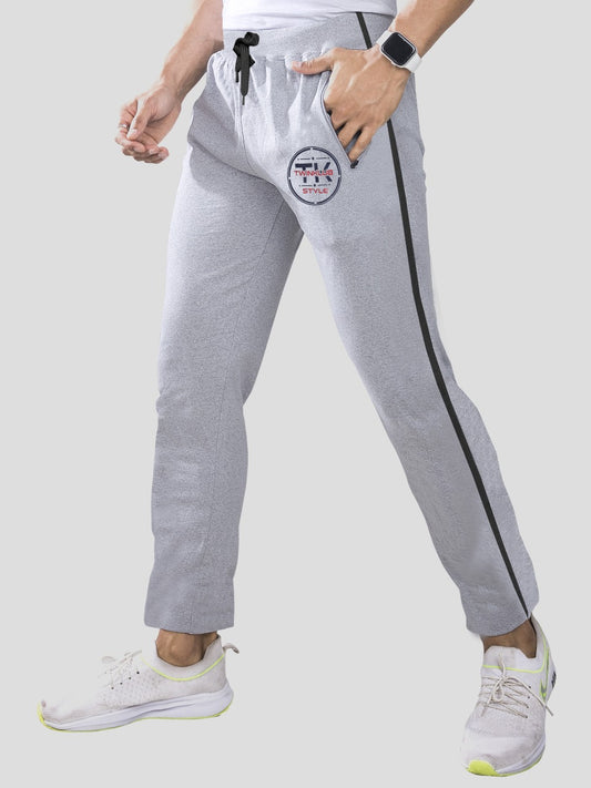 Premium Grey Regular fit Track pants With side zip pockets TK708