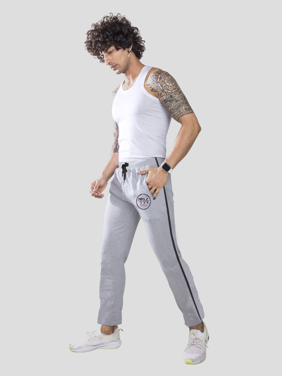 Premium Grey Regular fit Track pants With side zip pockets TK708