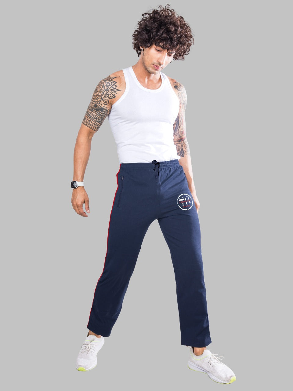 Premium Navy Regular fit Track pants With side zip pockets TK708