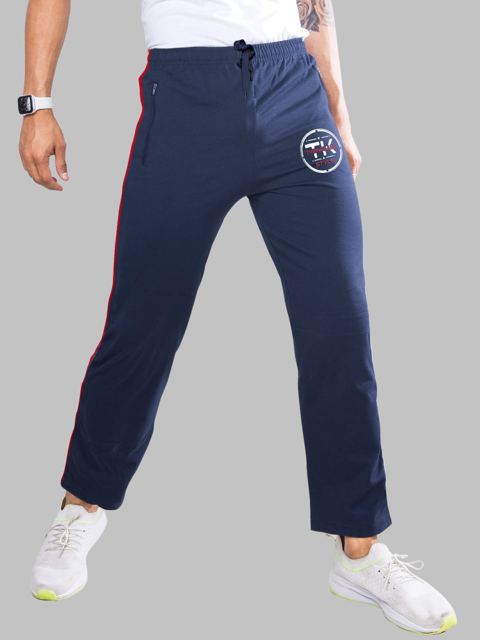 Premium Navy Regular fit Track pants With side zip pockets TK708