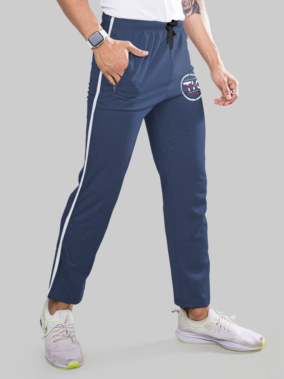 Premium Denim Melange Regular fit Track pants With side zip pockets TK708