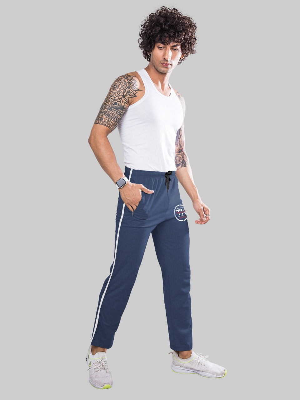 Premium Denim Melange Regular fit Track pants With side zip pockets TK708