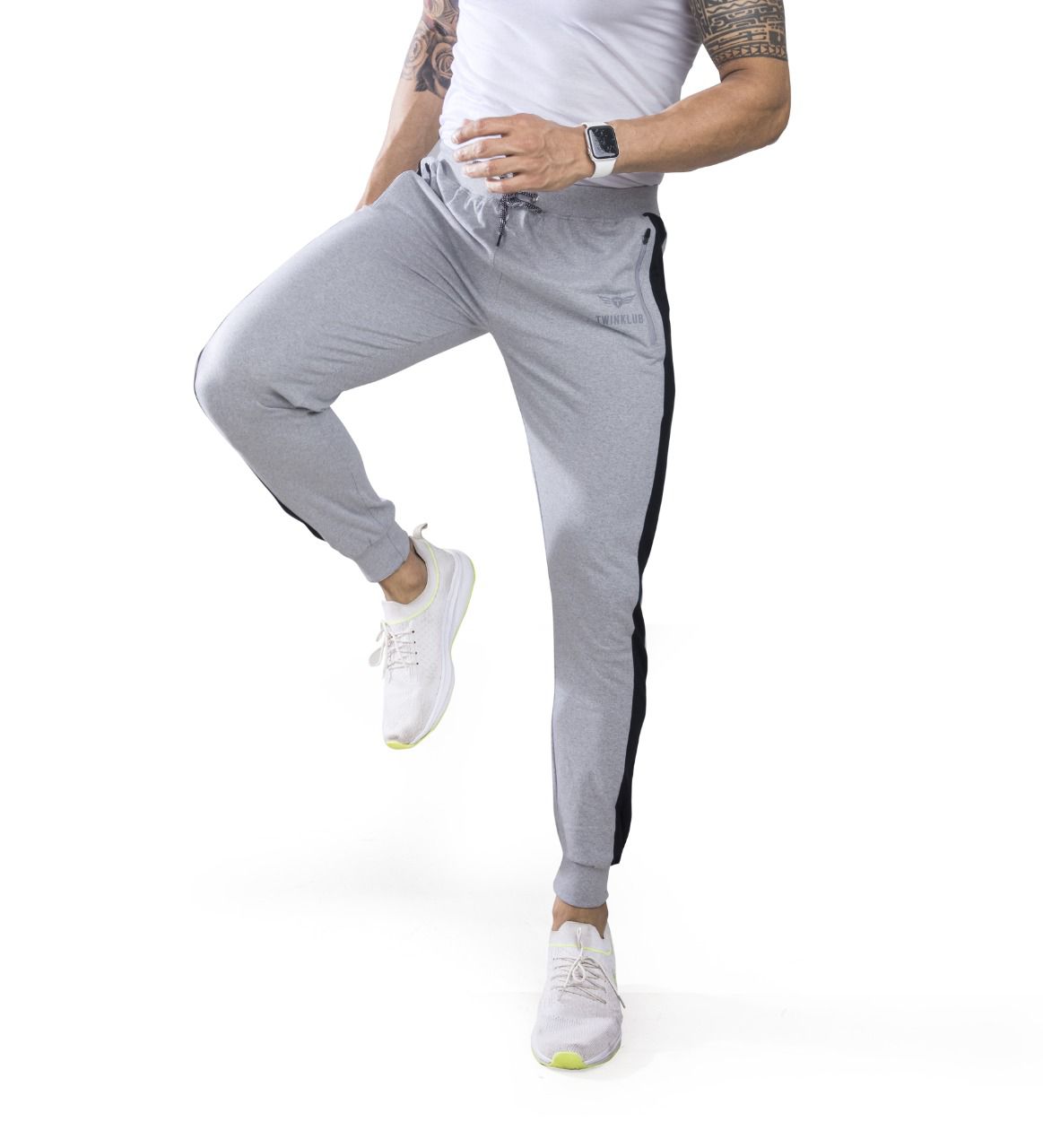 Premium Grey Melange Jogger Pants With side zip pockets TK702