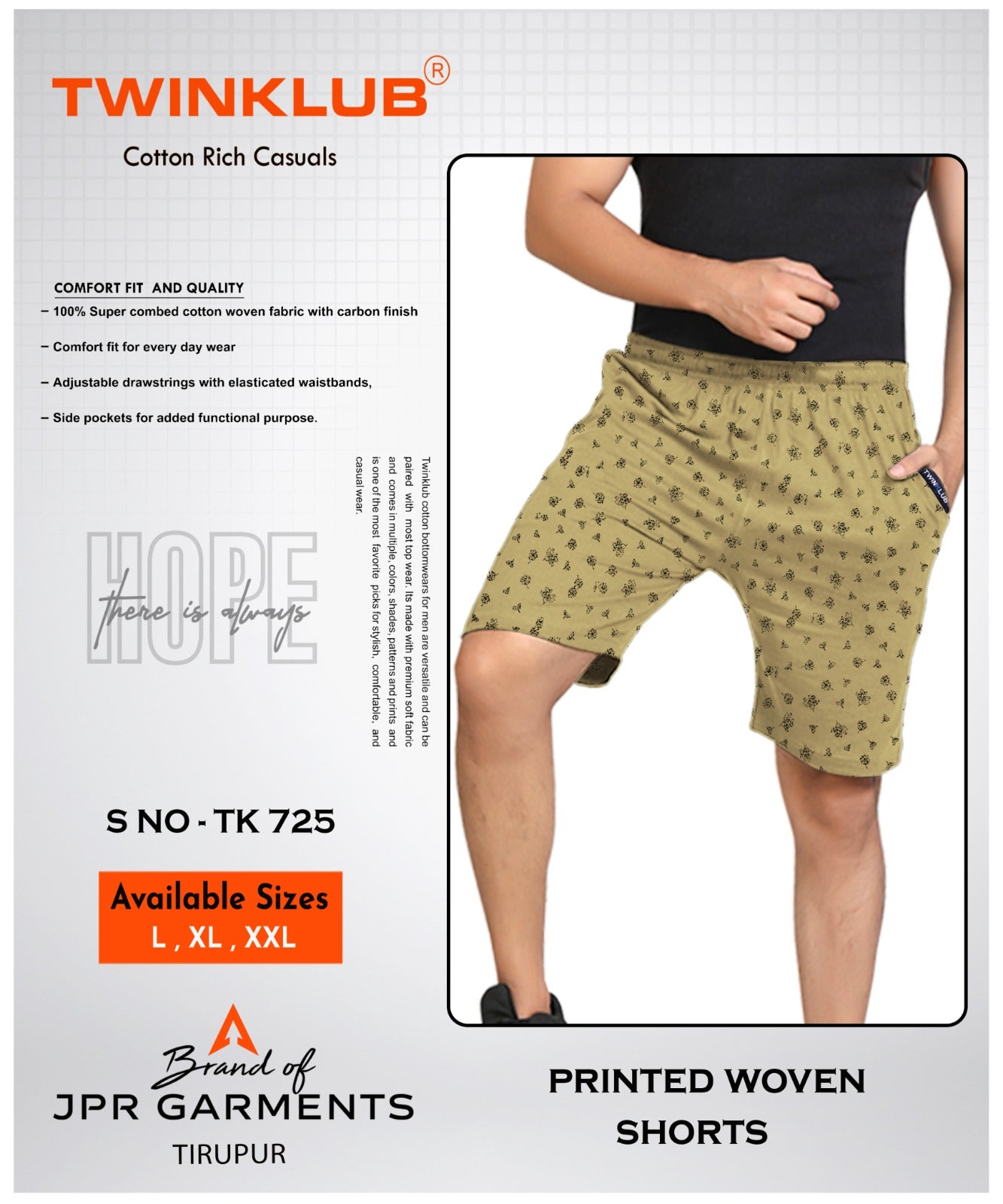 Mens Premium  Khaki Woven Cotton Rich Shorts TK725