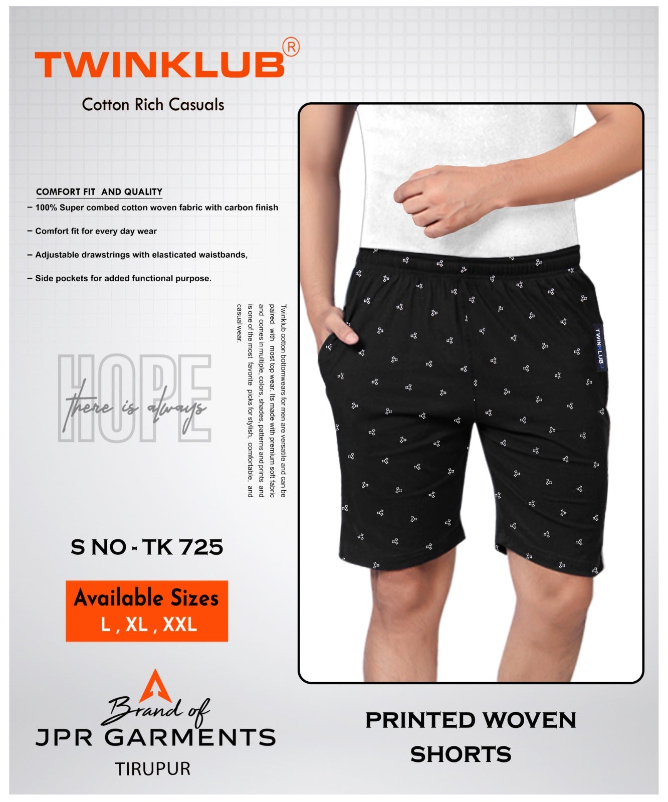 Mens Premium Black Woven Cotton Rich Shorts TK725