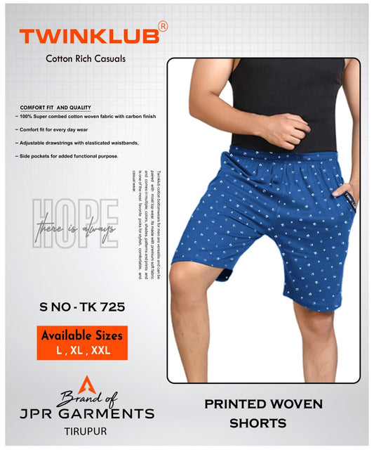 Mens Premium Blue Woven Cotton Rich Shorts TK725