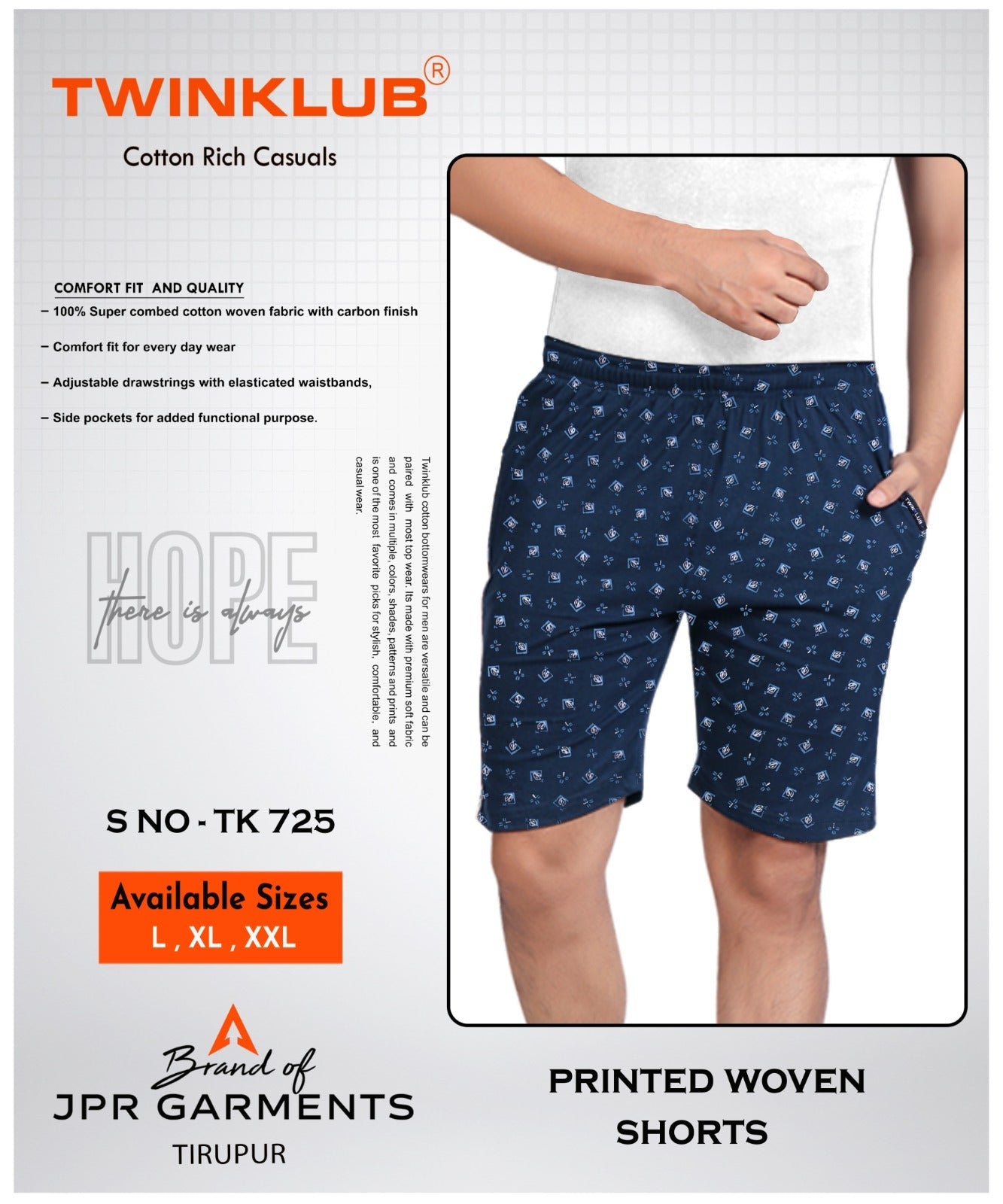 Mens Premium Navy Blue Woven Cotton Rich Shorts TK725