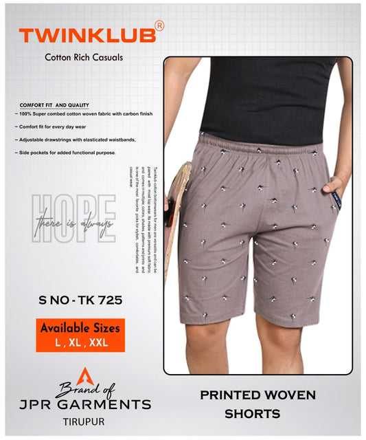 Mens Premium Steel Grey Woven Cotton Rich Shorts TK725