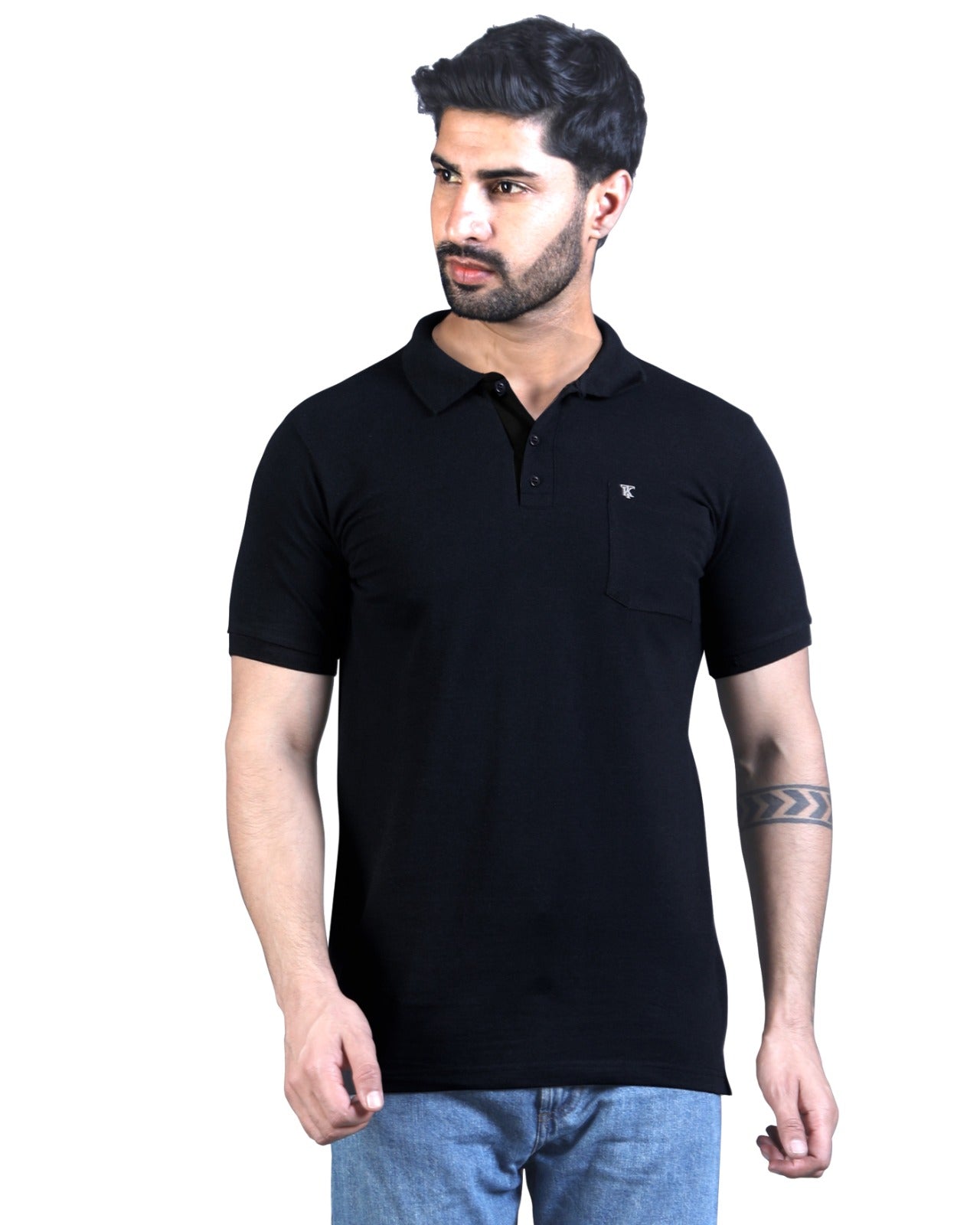 Mens Dry fit Black Polo Tees with Pocket TK710