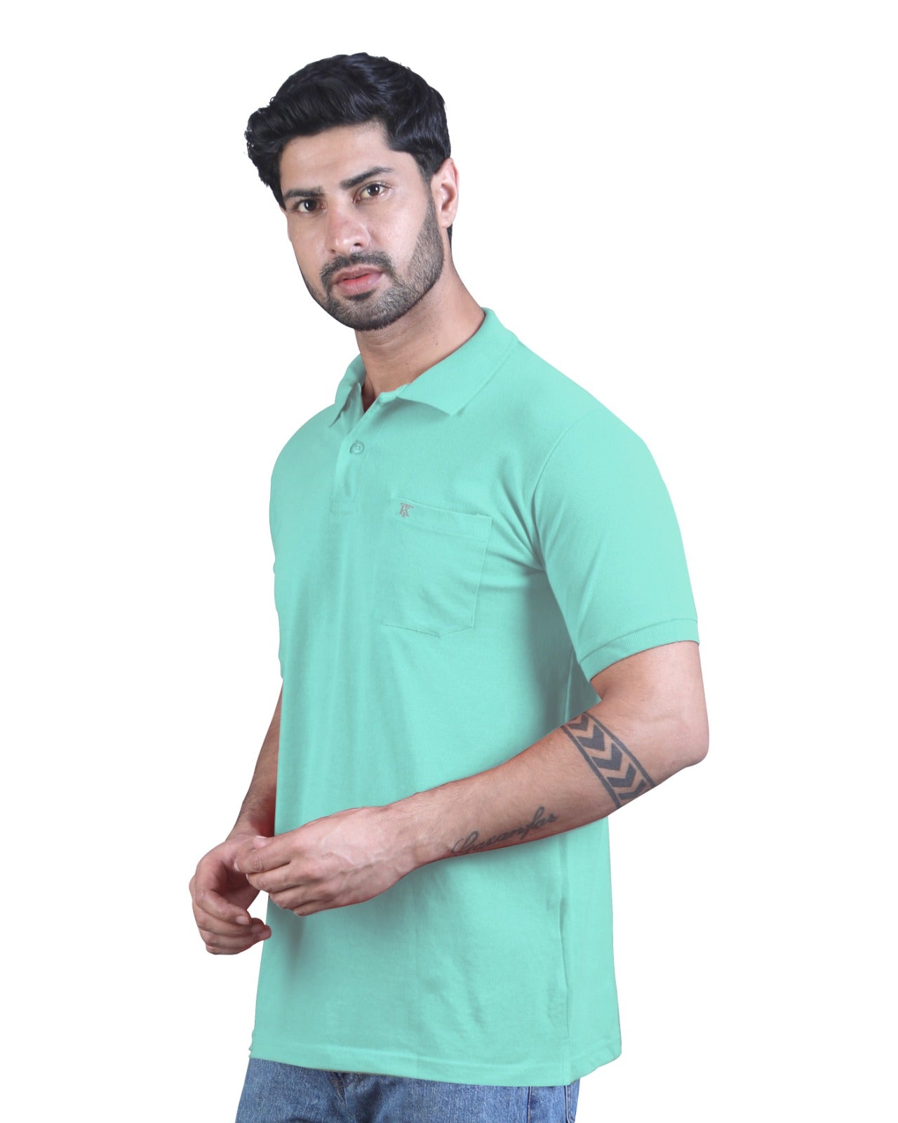 Mens Dry fit Mint Green Polo Tees with Pocket TK710