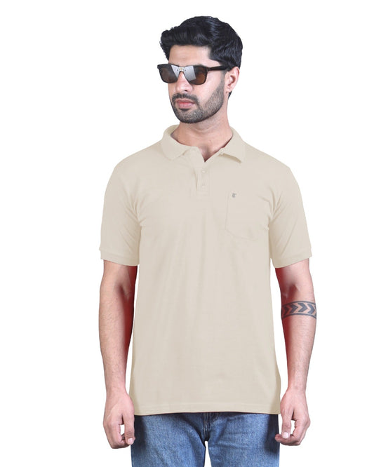 Mens Dryfit Sand Beige Polo Tees with Pocket TK710