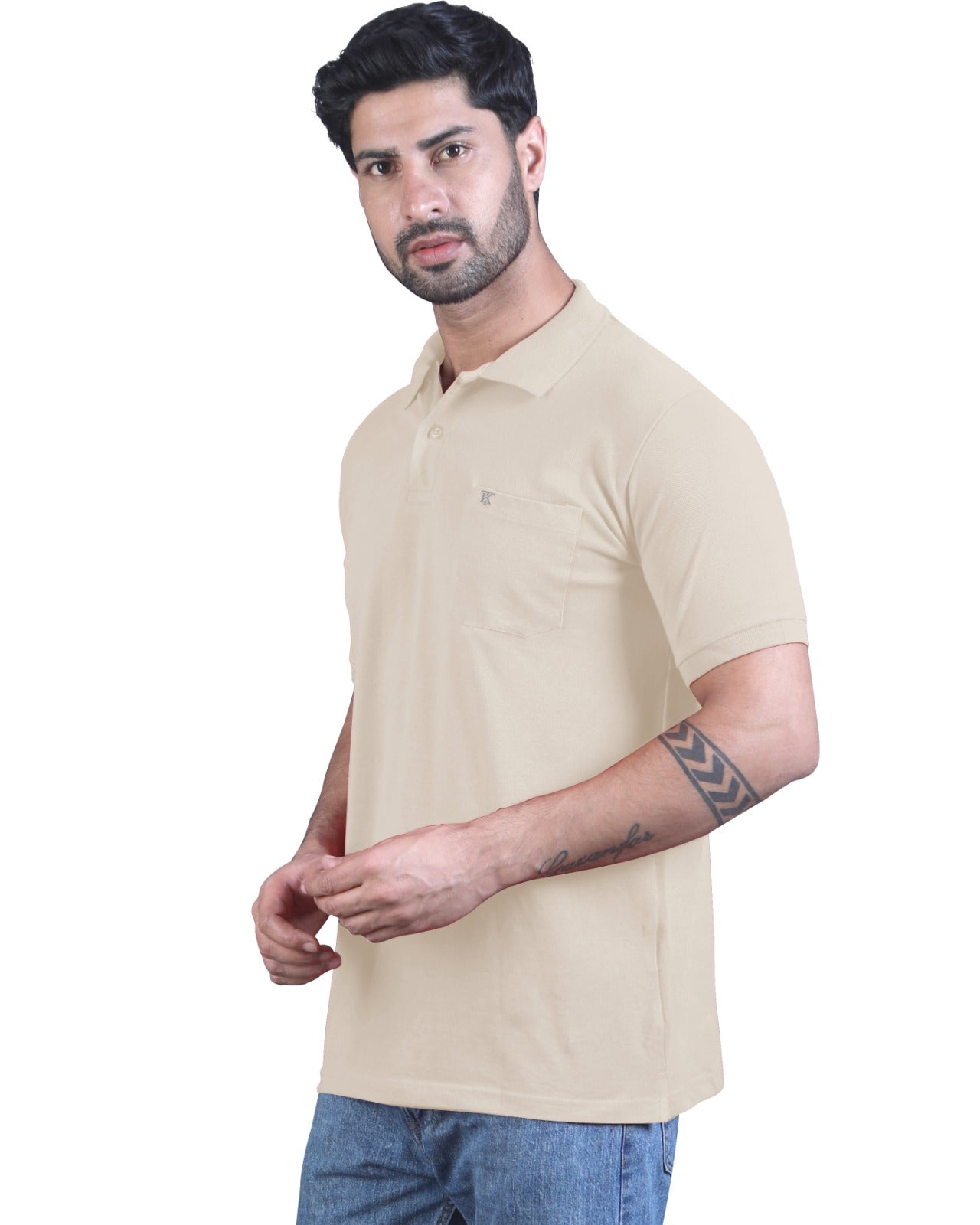 Mens Dryfit Sand Beige Polo Tees with Pocket TK710