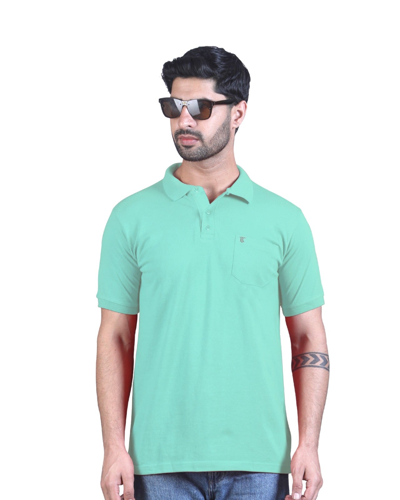 Mens Dry fit Mint Green Polo Tees with Pocket TK710